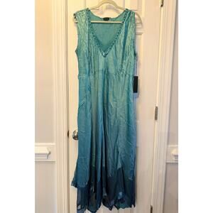KOMAROV NWT *FLAW ($438) |  EMBELLISHED MARINE GLASS BLUE OMBRE DRESS | 2X